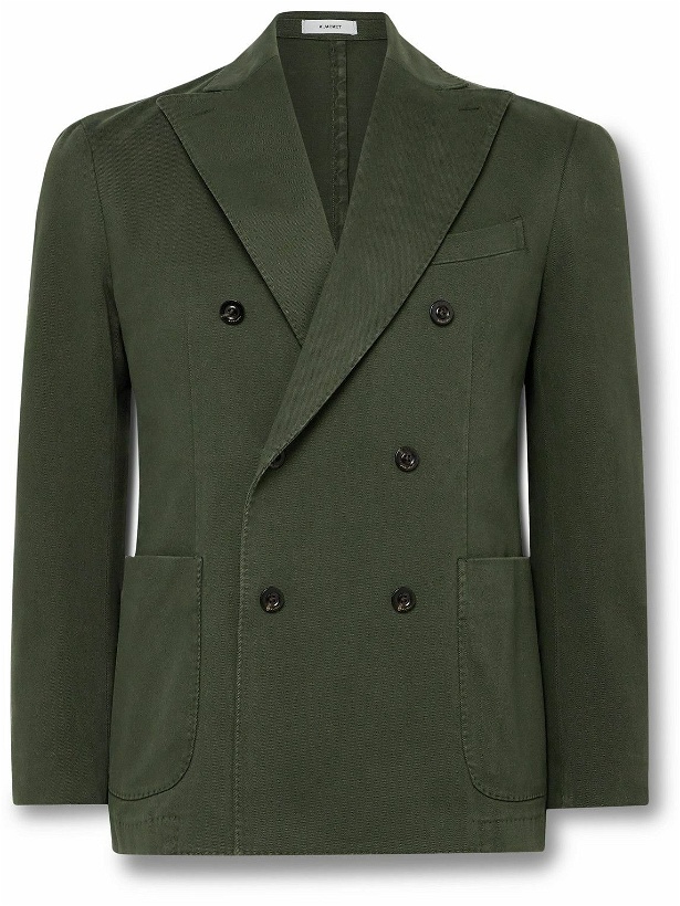 Photo: Boglioli - Double-Breasted Garment-Dyed Stretch-Cotton Twill Suit Jacket - Green