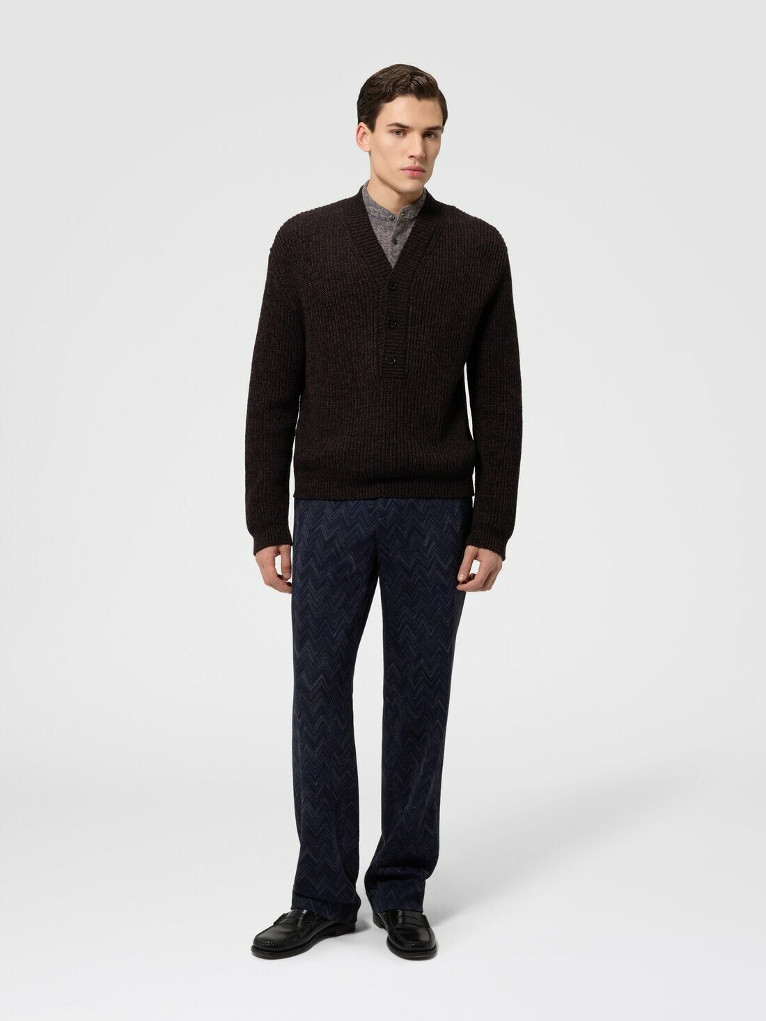 Missoni - Wool and viscose mélange V-neck pullover, Men, Brown