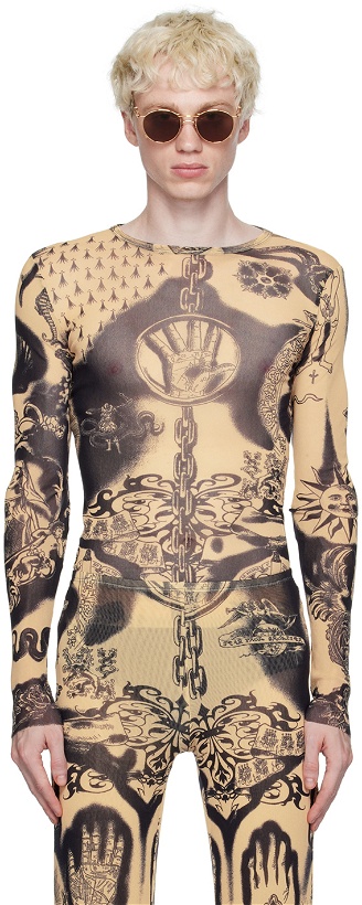 Photo: Jean Paul Gaultier Beige Printed Long Sleeve T-Shirt