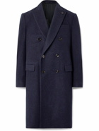 Lardini - Double-Breasted Brushed Wool-Blend Overcoat - Blue