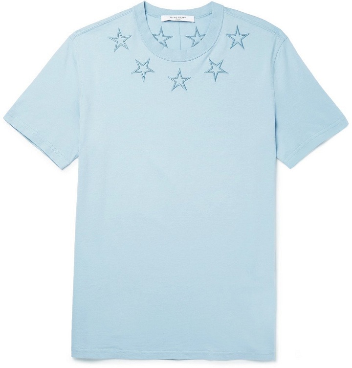 Photo: Givenchy - Cuban-Fit Embroidered Cotton-Jersey T-Shirt - Men - Light blue