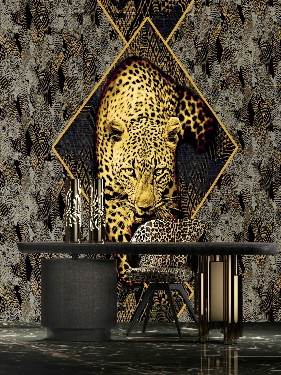 ROBERTO CAVALLI Gold Foil Printed Wallpaper