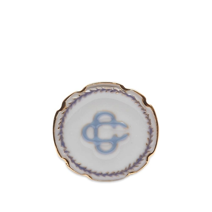 Photo: Casablanca Men's Logo Signet Ring in Gold/White