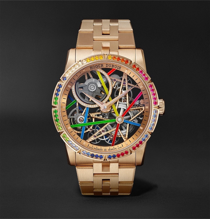 Photo: Roger Dubuis - Excalibur Blacklight Limited Edition Automatic Skeleton 42mm 18-Karat Pink Gold and Multi-Stone Watch, Ref. No. RDDBEX0861 - Rose gold