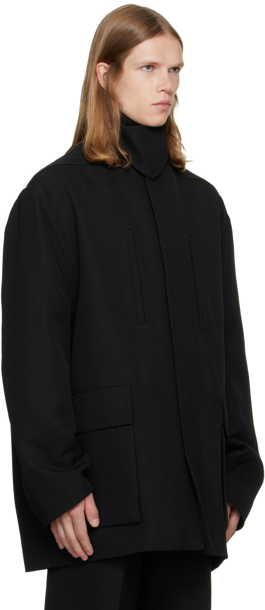 Rick Owens Black Tower Collared Mac Coat