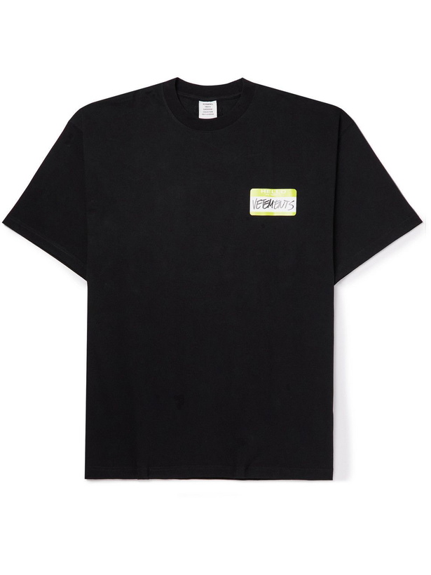 Photo: VETEMENTS - Oversized Logo-Print Cotton-Jersey T-Shirt - Black