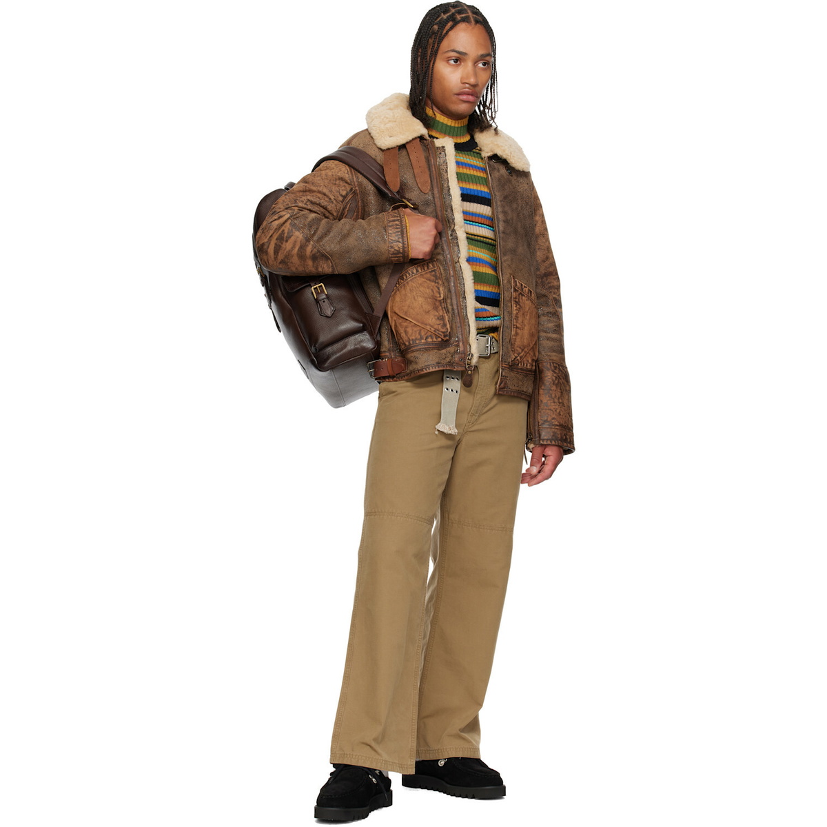 Polo Ralph Lauren Brown Pebbled Leather Backpack