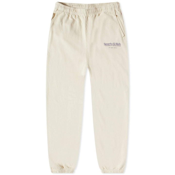 Photo: Sporty & Rich Men's Club Sweat Pants in Cream/Faded Lilac
