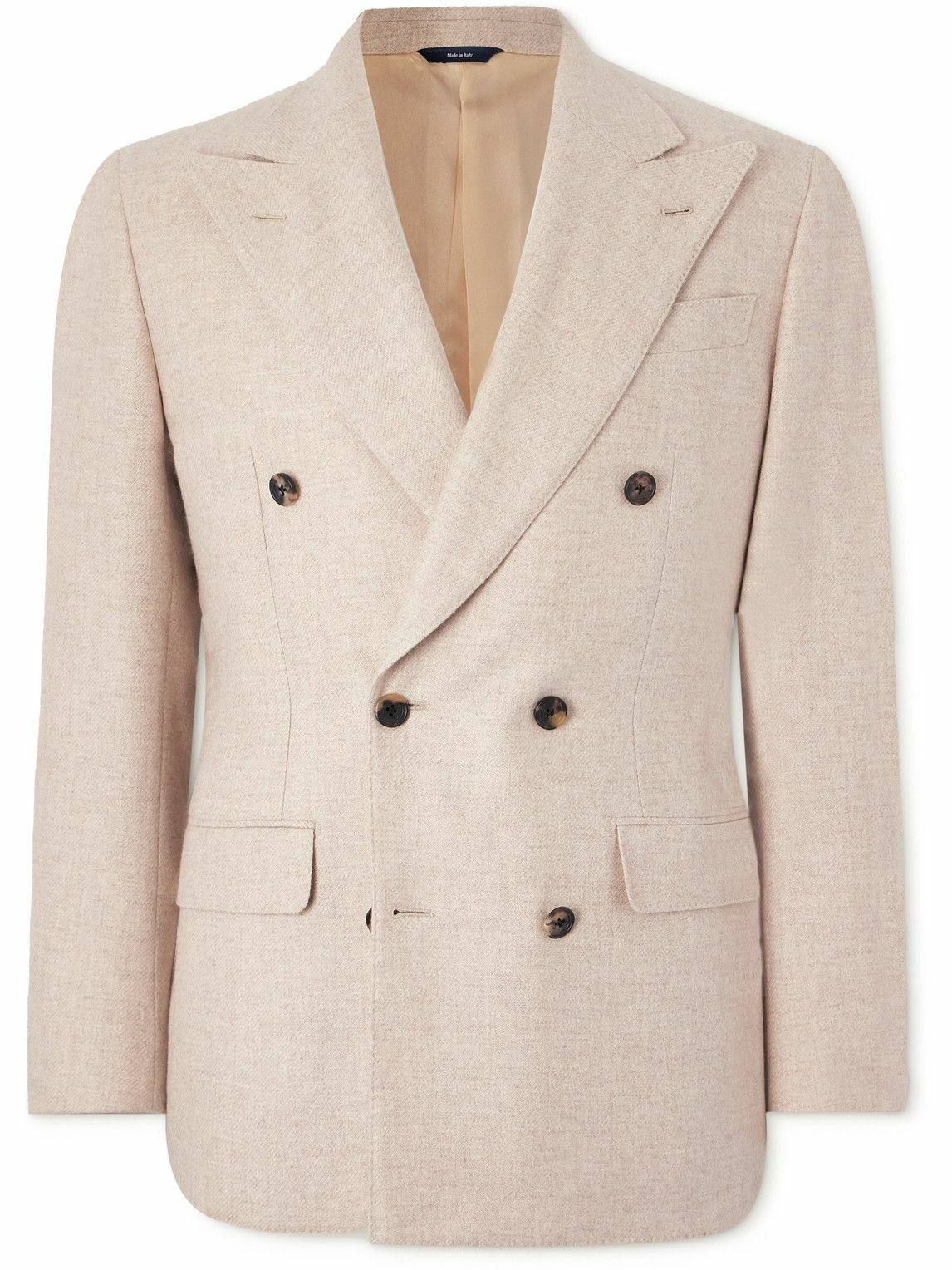 Photo: Thom Sweeney - Unstructured Double-Breasted Cashmere Blazer - Neutrals