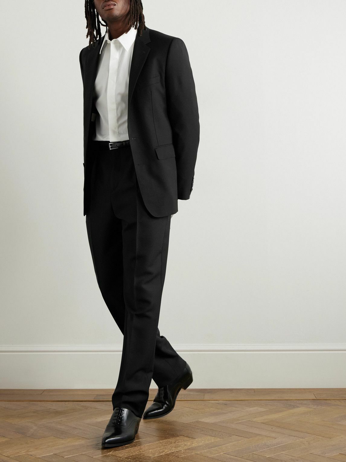 CELINE - Keith Slim-Fit Pleated Wool and Mohair-Blend Twill Trousers - Black