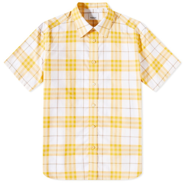 Photo: Burberry Men's Short Sleeve Caxton Check Shirt in Chalk Yellow Ip Check