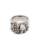 Alexander McQueen Men's Floral Skull Ring in Silver