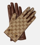 Gucci Logo leather-trimmed gloves