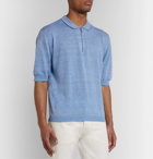 Inis Meáin - Knitted Linen and Cotton-Blend Half-Zip Polo Shirt - Blue