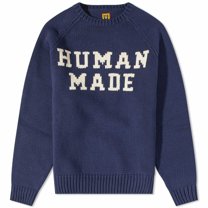 Photo: Human Made Men's Bear Raglan Knit Sweater in Navy