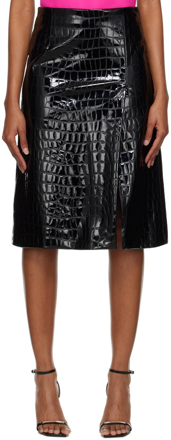 Dolce Gabbana Black Croc Faux Leather Midi Skirt Dolce Gabbana