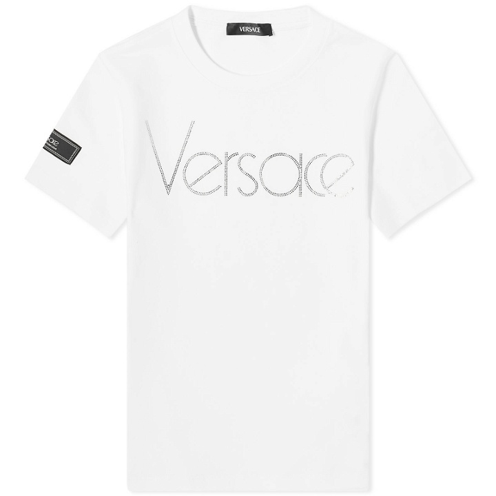 Photo: Versace Women's Logo T-Shirt in White/Crystal