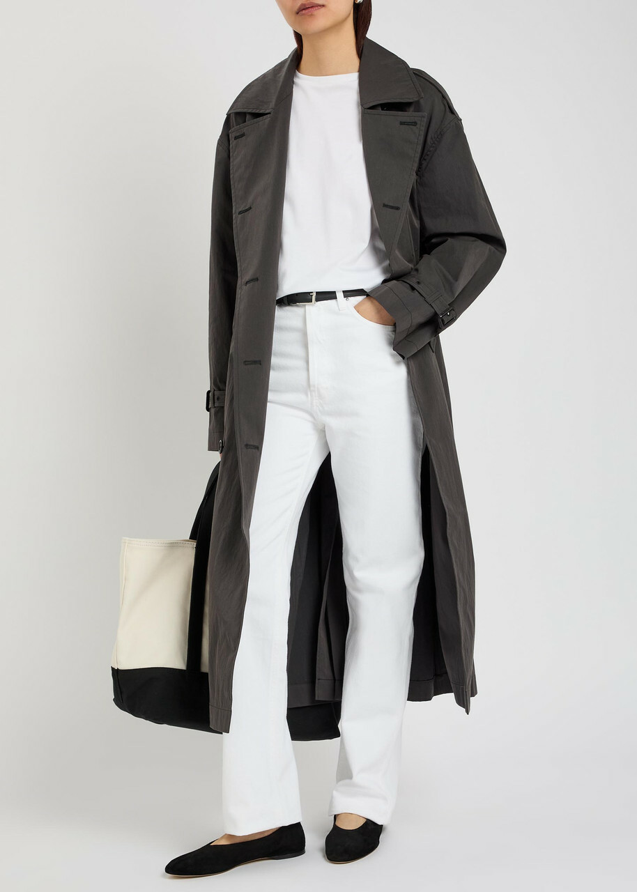 Toteme Double-breasted Belted Cotton-blend Poplin Trench Coat Black