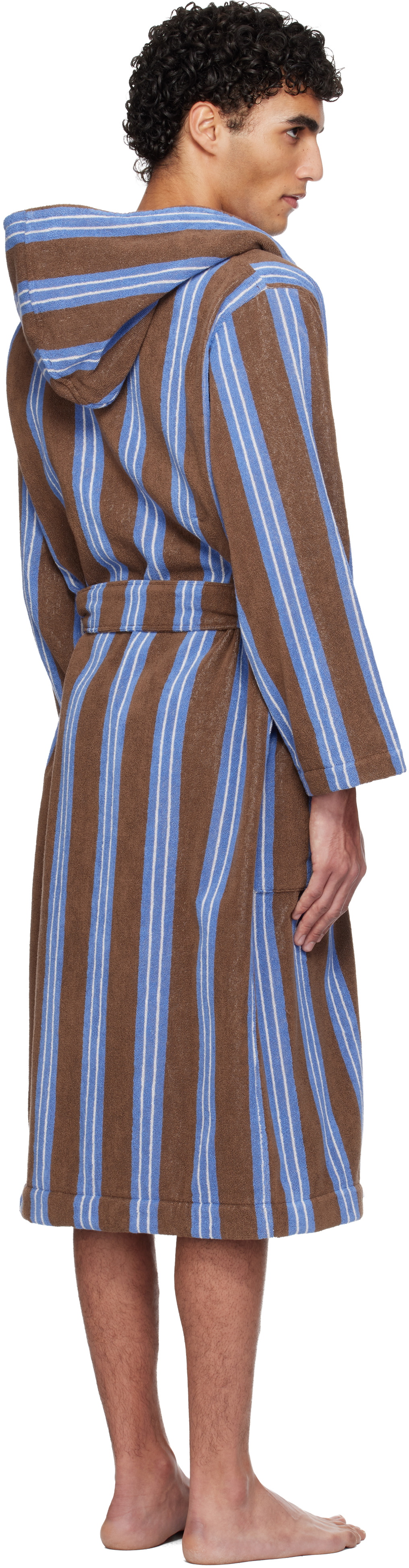 Tekla Brown & Blue Terry Hooded Bathrobe