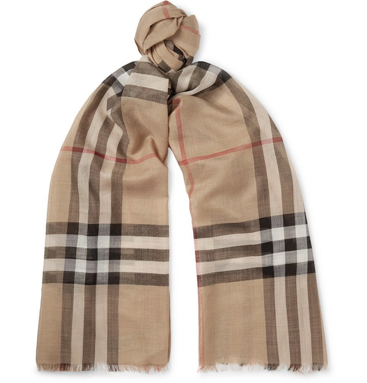 Photo: Burberry - Fringed Checked Wool and Silk-Blend Scarf - Men - Tan