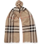 Burberry - Fringed Checked Wool and Silk-Blend Scarf - Men - Tan