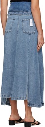 Rokh Blue Asymmetric Denim Midi Skirt