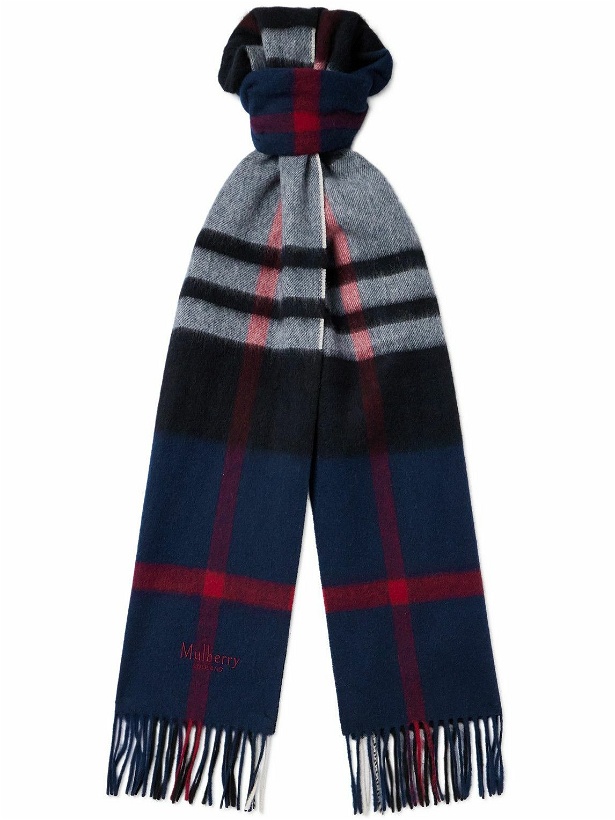 Photo: Mulberry - Logo-Embroidered Fringed Checked Wool Scarf