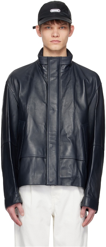 Photo: Solid Homme Navy Drawstring Leather Jacket