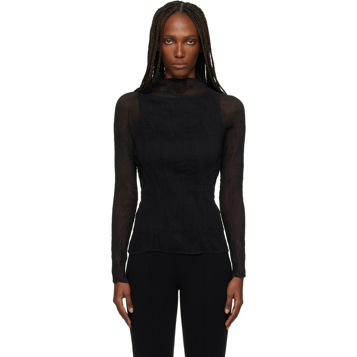 ISSEY MIYAKE Black Chiffon Twist Top