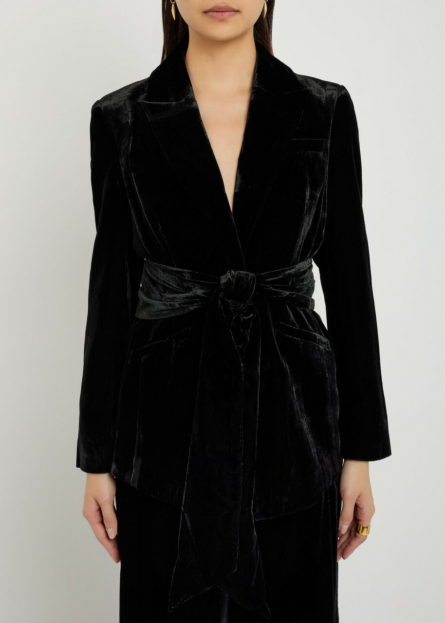 Veronica Beard Issel Belted Velour Jacket Black
