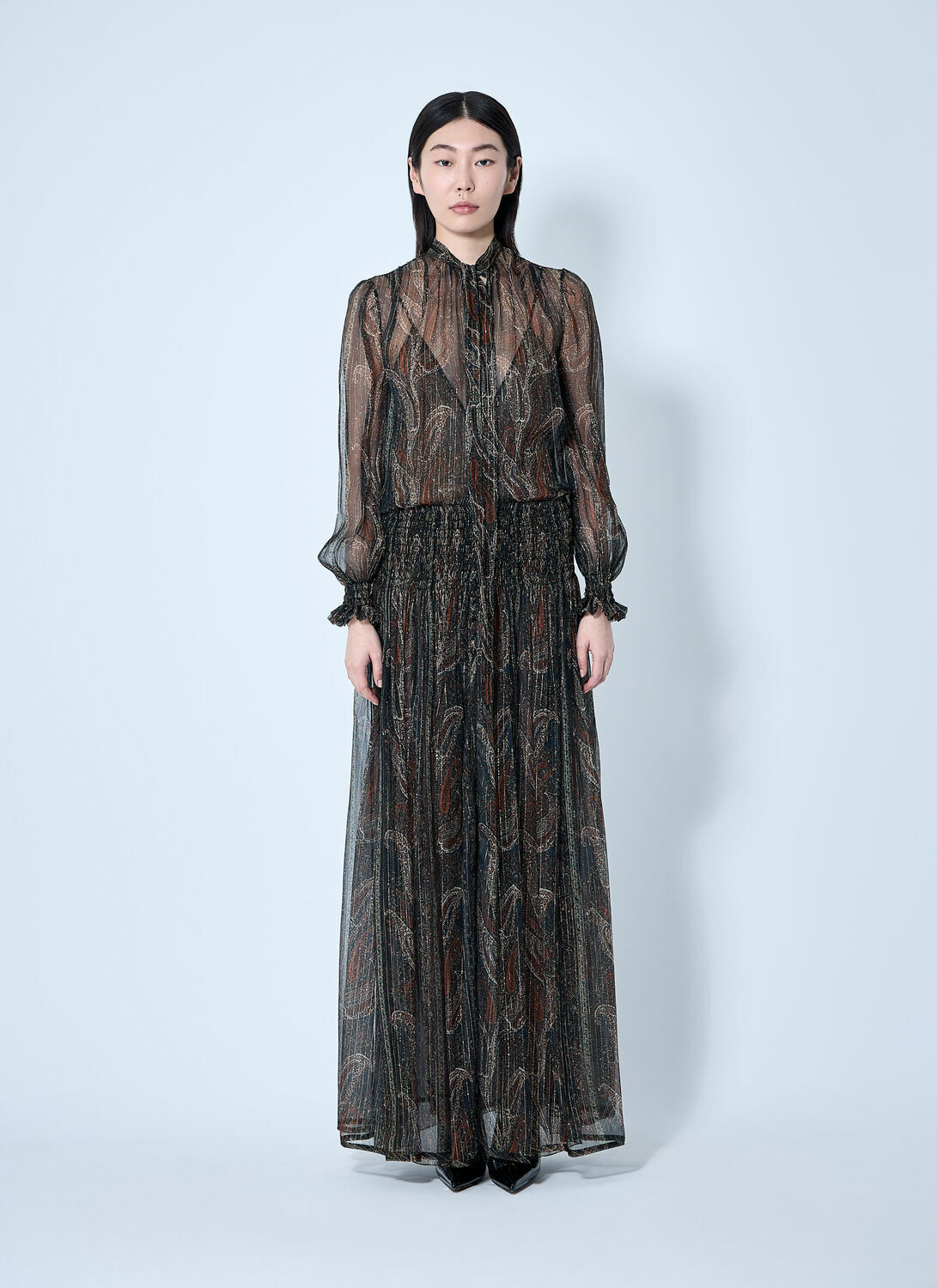 Saint Laurent Lavallière Paisley Silk Crepon Maxi Dress