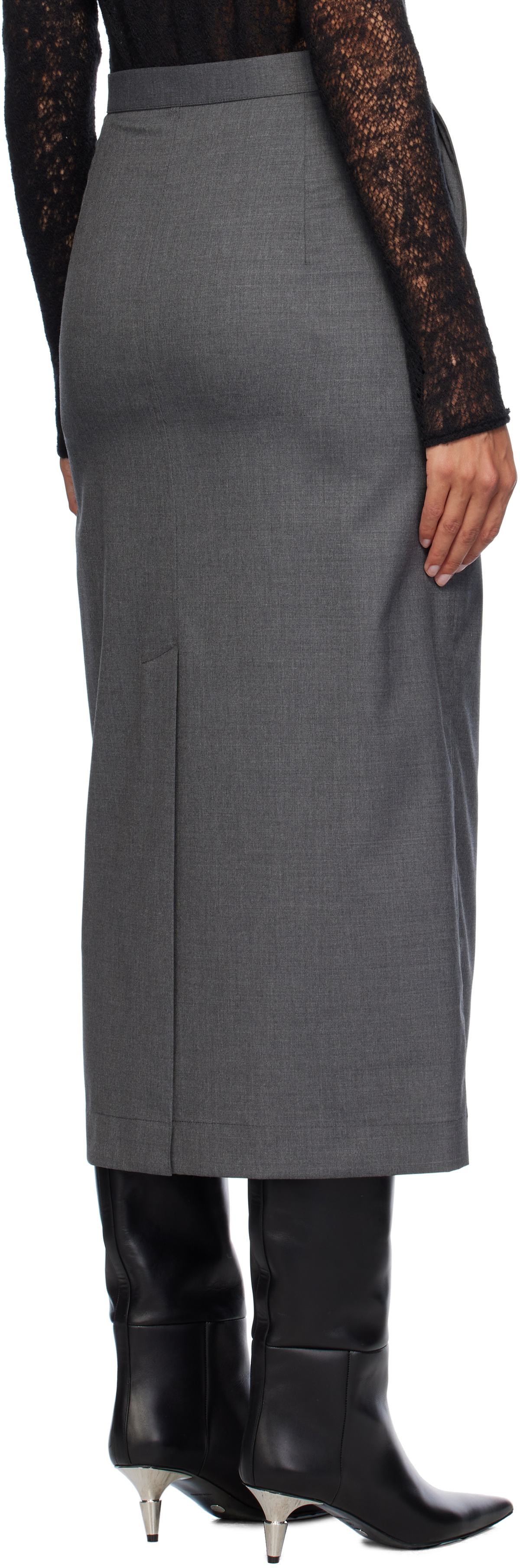 REMAIN Birger Christensen Gray Suiting Midi Skirt