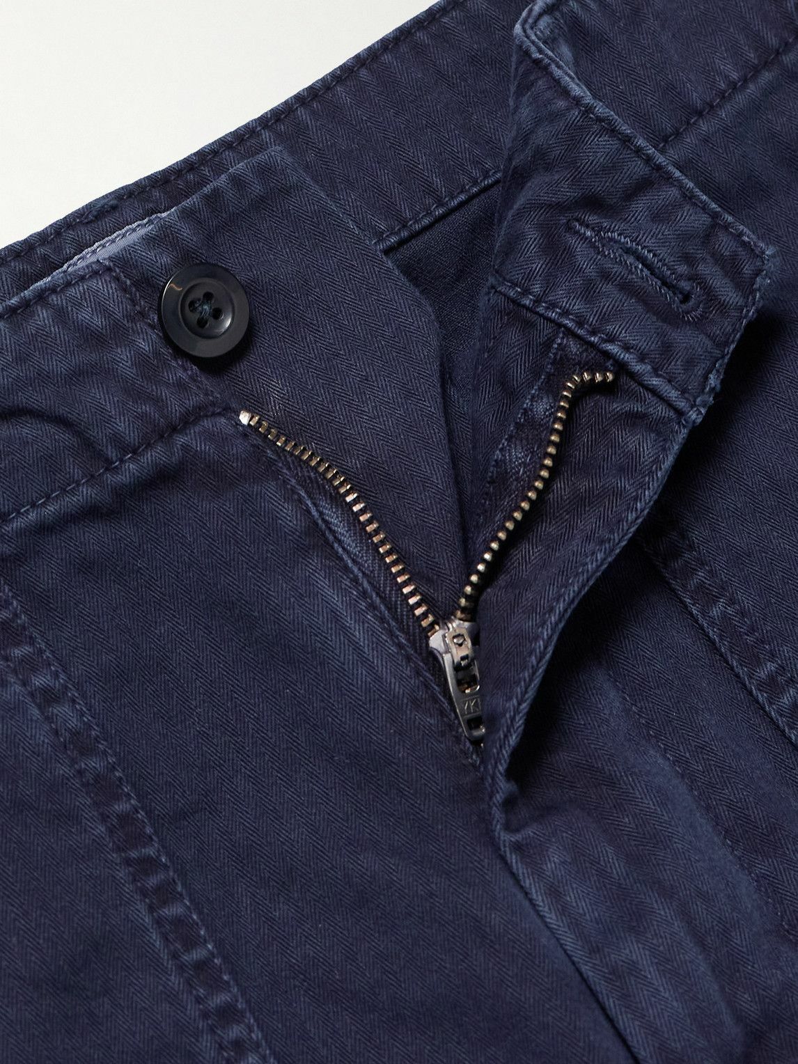 Hartford - Fatigue Straight-Leg Garment-Dyed Herringbone Cotton-Gabardine Trousers - Blue