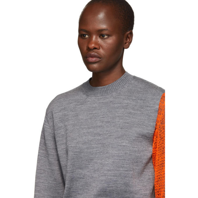 Facetasm Grey Contrast Sleeve Sweater Facetasm