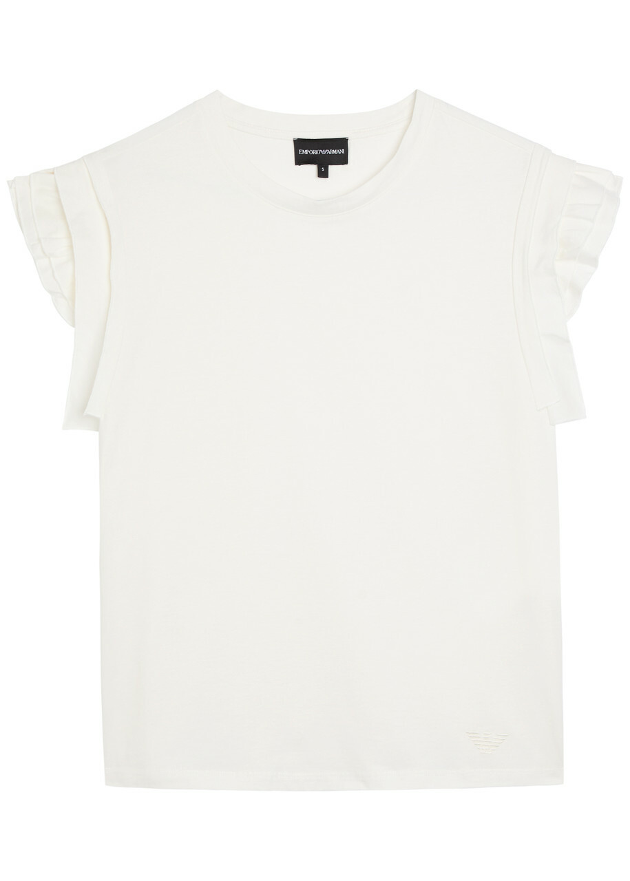 Emporio Armani Ruffled Cotton T-shirt Cream