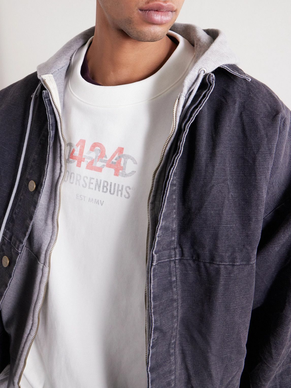 424 - HOORSENBUHS Layered Logo-Print Cotton-Jersey and Waffle-Knit T-Shirt - Neutrals