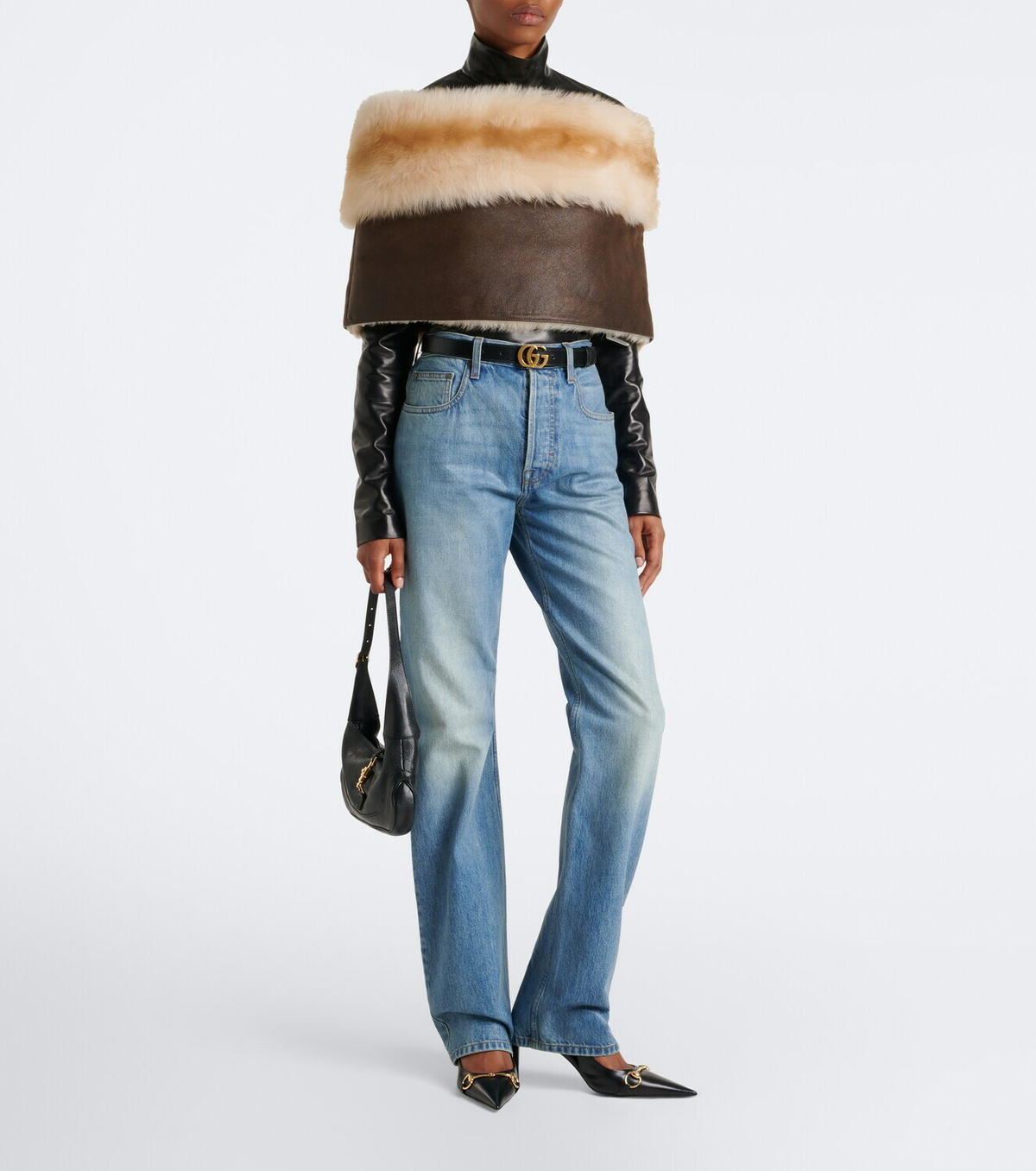 Gucci Off-shoulder shearling crop top