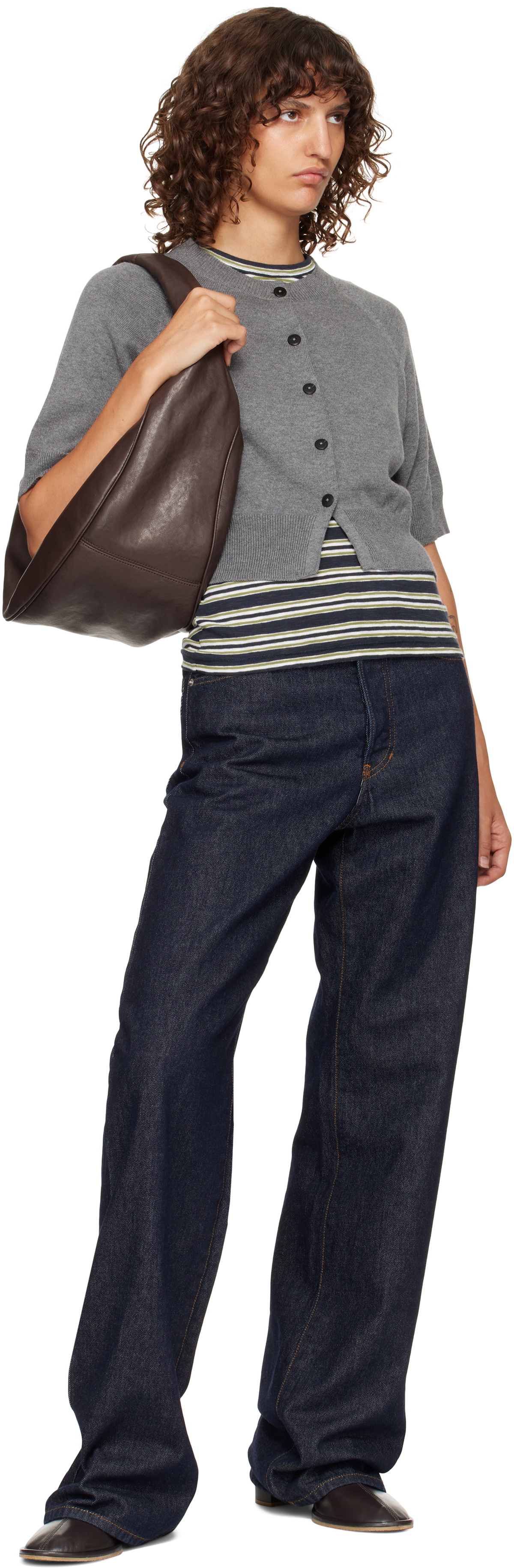 BY FAR Taupe Maxi Cush Washed Leather Shoulder Bag