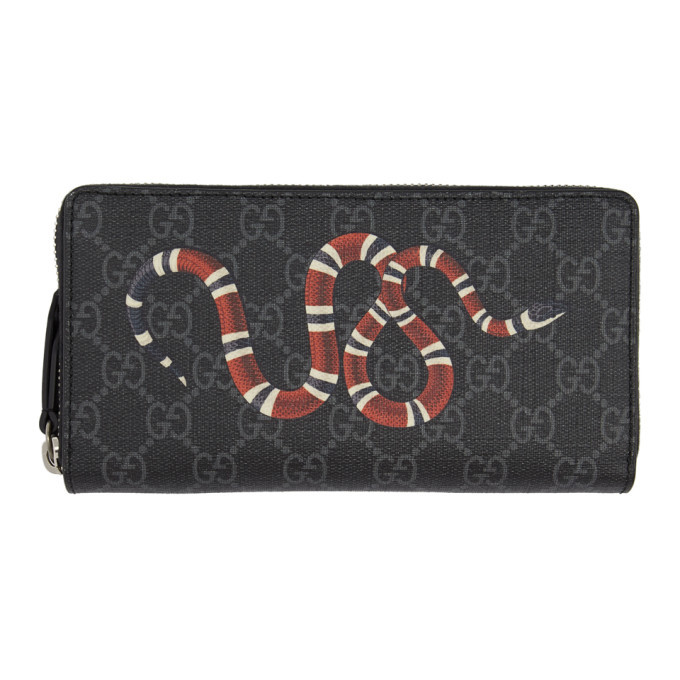 Photo: Gucci Black GG Supreme Kingsnake Print Zip-Around Wallet