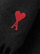 AMI PARIS - Logo-Appliquéd Fringed Wool Scarf