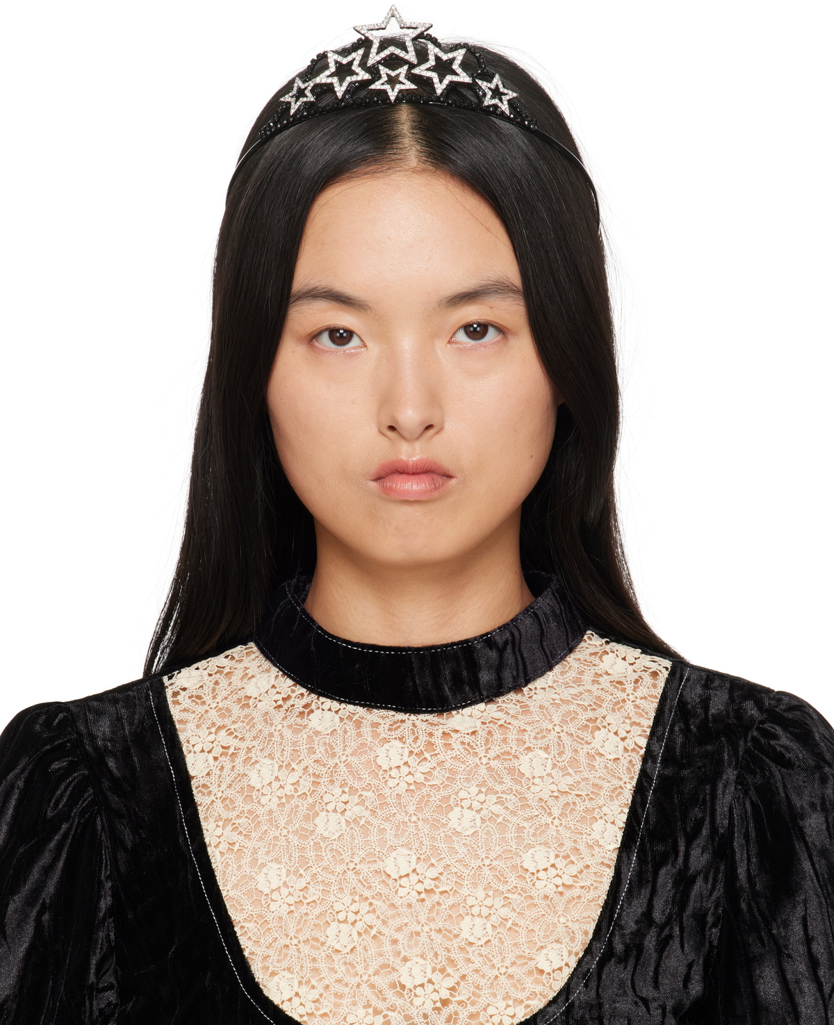 Anna Sui Silver & Black Erickson Beamon Edition Star Tiara Headband(01)