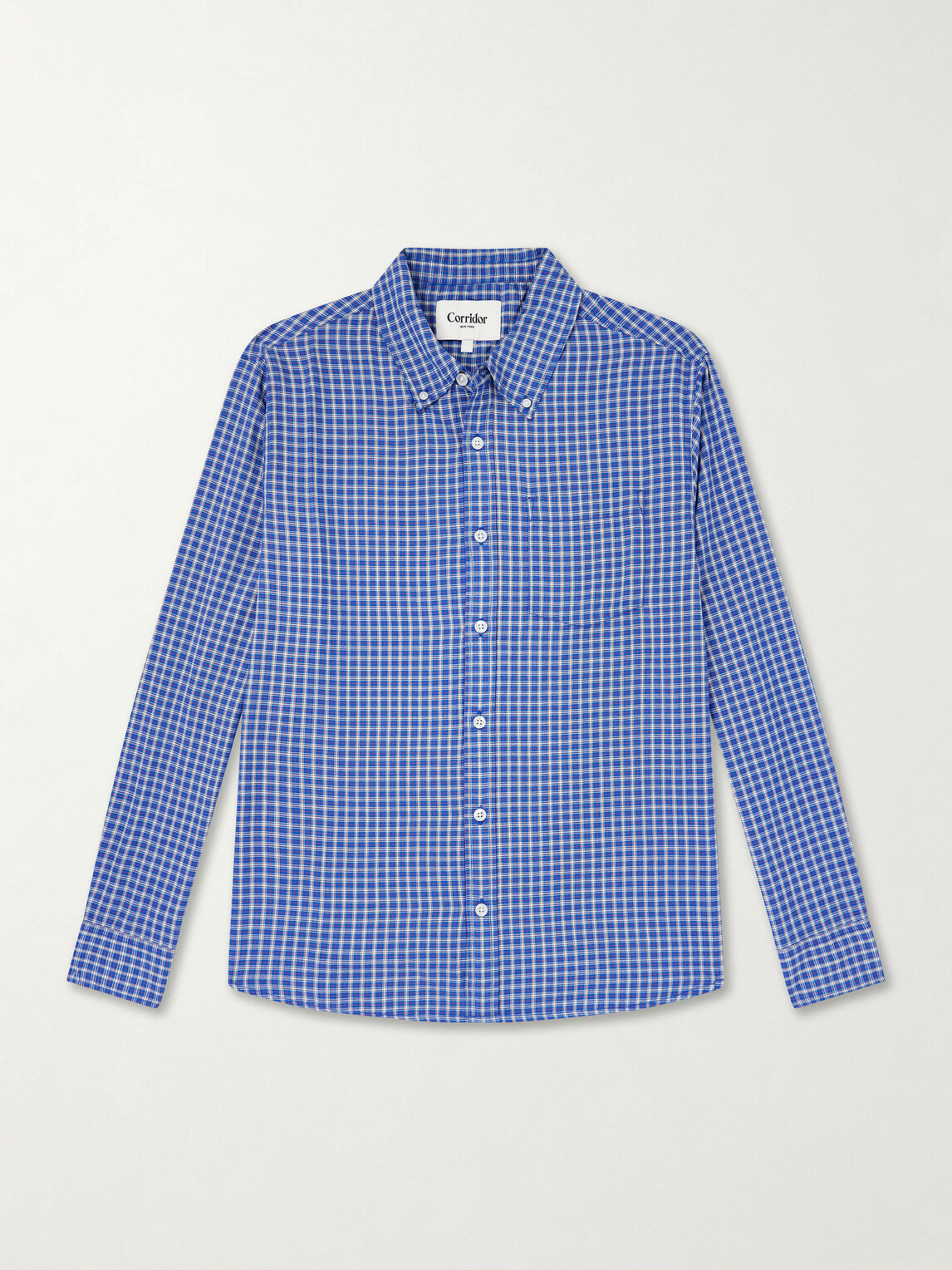 Corridor - Bruce Button-Down Collar Checked Cotton-Blend Poplin Shirt - Blue