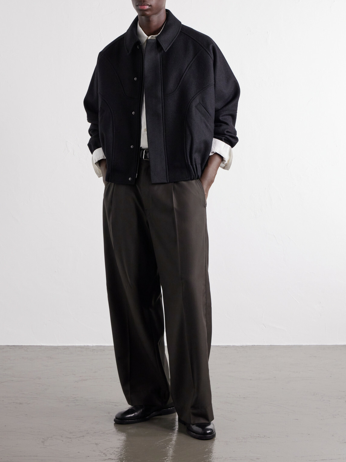 SAGE NATION - Jiji Paneled Melton Wool Jacket - Black