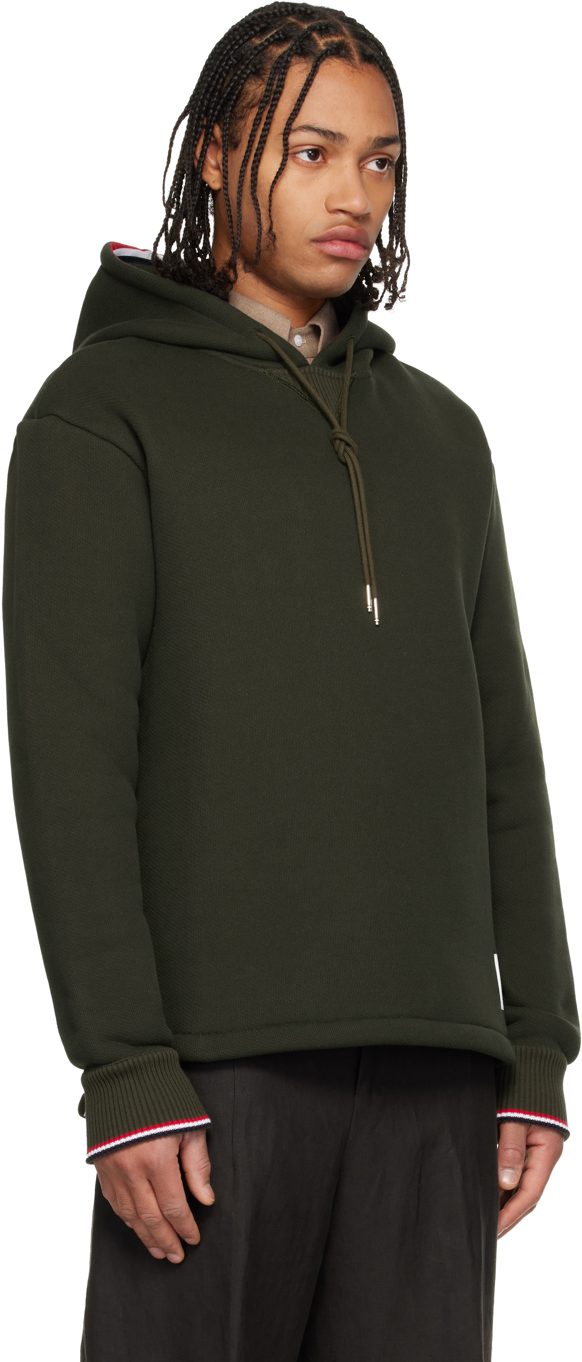 Thom Browne Khaki Loopback Oversized RWB Stripe Hoodie