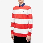 Polo Ralph Lauren Men's Block Stripe Rugby Shirt in Post Red/White
