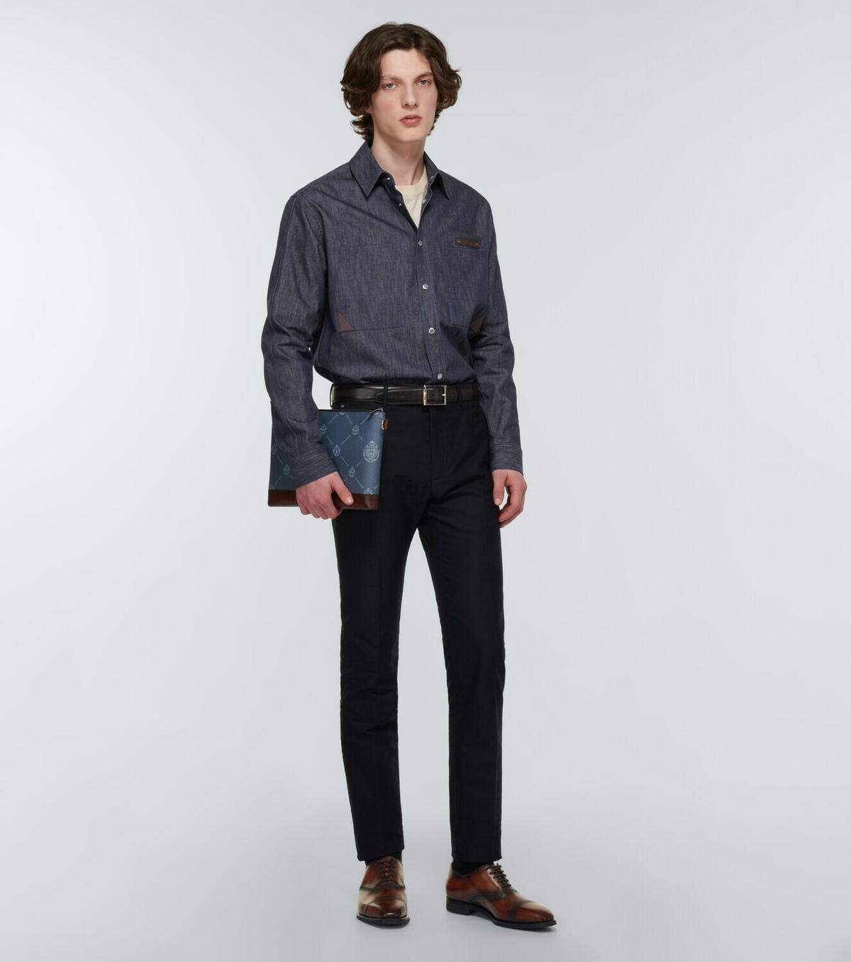 Berluti Leather-trimmed denim shirt