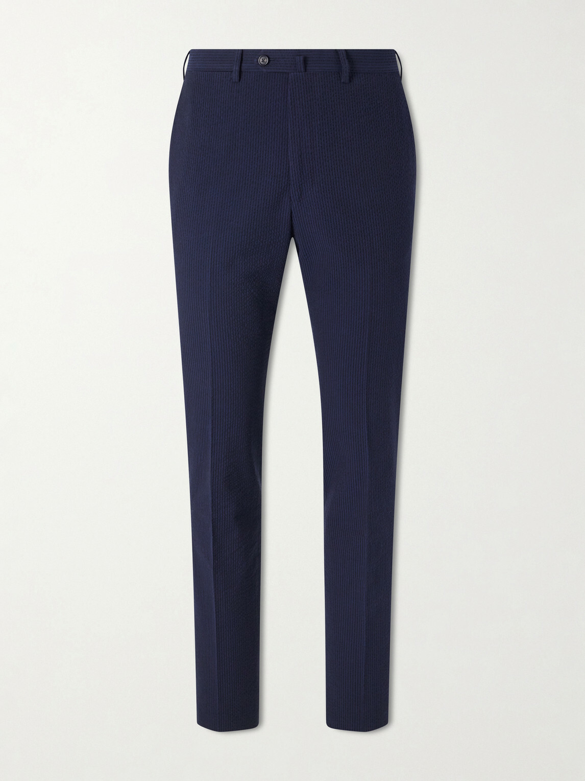 De Petrillo - Straight-Leg Cotton-Seersucker Suit Trousers - Blue