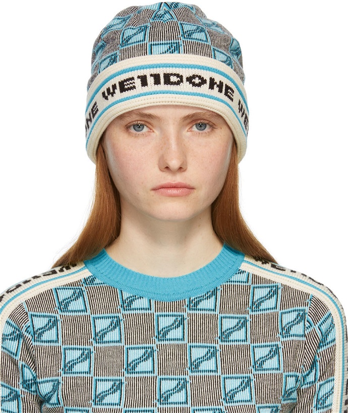 Photo: We11done Blue Logo All Over Short Beanie