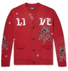 AMIRI - Leather-Appliquéd Cashmere and Wool-Blend Cardigan - Men - Red