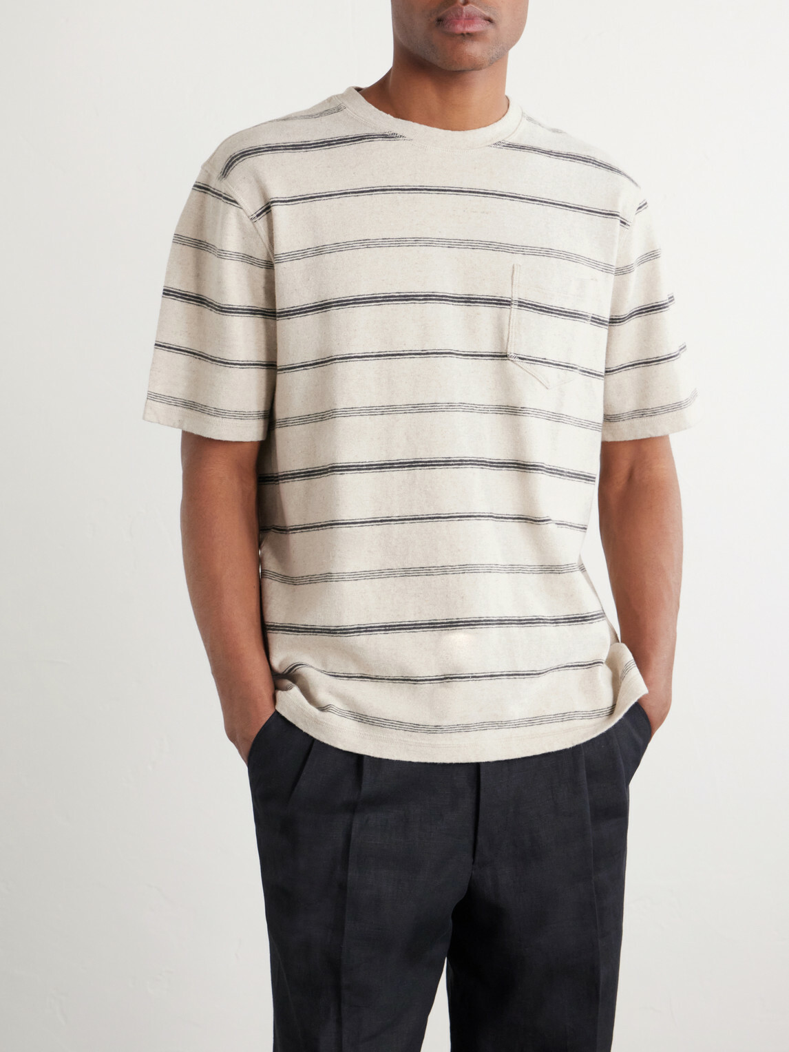 Mr P. - Striped Cotton-Jersey T-Shirt - Neutrals